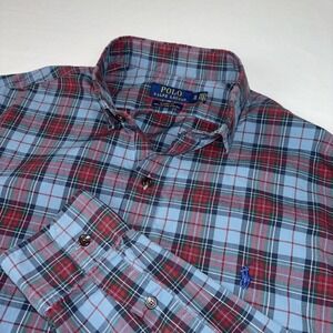 Polo Ralph Lauren EUC Plaid Button‎ Down Men's XL Blue Red Classic Fit Stretch